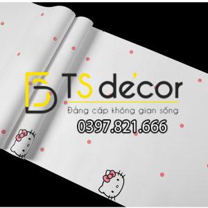 Giấy Dán Tường Mèo Hello Kitty Chấm Bi 3D196 - Ảnh 2