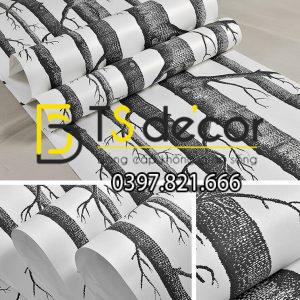 Giấy dán tường thân gỗ đen 3D312 - Ảnh 3