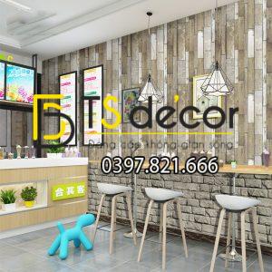 Giấy Dán Tường Giả Gỗ Cho Quán Cà Phê Tiệm Tóc 3D147 - Ảnh 4