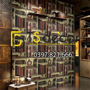 Giấy Dán Tường Giả Kệ Sách Cổ Điển 3D240 - Ảnh 2