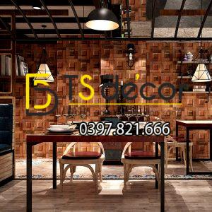 Giấy Dán Tường Giả Ụ Gỗ Nâu 3D234 Cho Nhà Hàng Quán Ăn - Ảnh 3