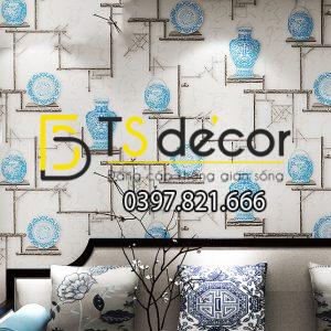 Giấy Dán Tường Bình Hoa Và Đĩa Cổ 3D176 - Ảnh 4