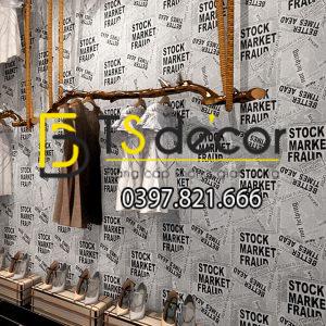 Giấy dán tường giả báo tường trắng đen cho shop thời trang 3D293 - Ảnh 2