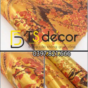 Giấy Dán Tường Hoa Đào Đỏ Chào Tết Đến Xuân Về 3D263 - Ảnh 3