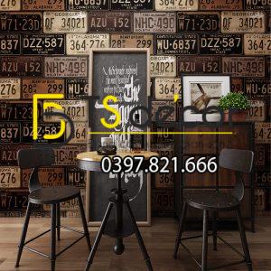 Giấy dán tường họa tiết biển số xe cho quán cafe trà sữa 3D307 - Ảnh 4