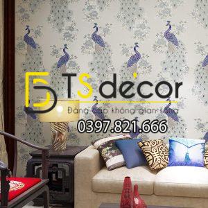 Giấy Dán Tường Họa Tiết Chim Công Xanh 3D265 - Ảnh 3