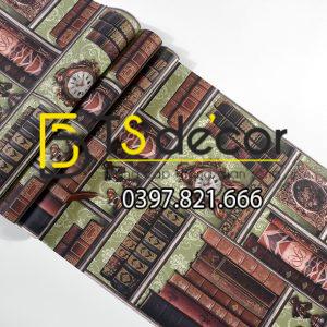 Giấy Dán Tường Giả Kệ Sách Cổ Điển 3D240 - Ảnh 3