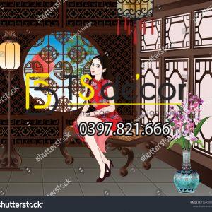 Tranh Dán Tường 3D Chủ Đề Chân Dung Cô Gái Hong Kong HKHH03 - Ảnh 6
