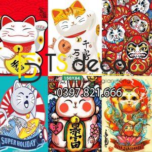 Combo 10 tờ Decal dán tường Mèo Thần Tài Nhật Bản khổ A3,A4,A5 - Ảnh 2