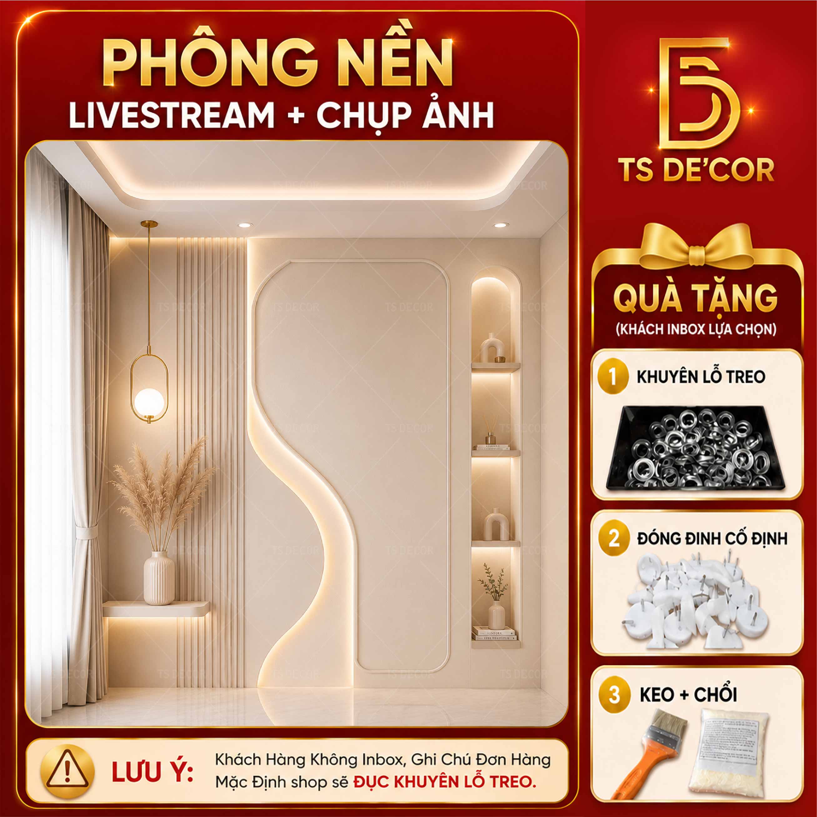 Phông Nền Livestream Hiện Đại, Background Decor Phòng Bán Hàng Online Hỗ Trợ Phụ Kiện Keo Hoặc Đinh Hoặc Đục Lỗ Đ6029/ Đ423/ Đ6047